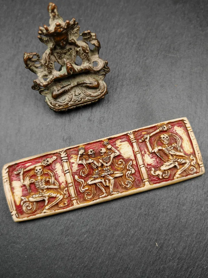 Authentic Citipati Skull Master Kapala Badge,Gandhanra Old Tibetan Amulet,13cm × 4cm