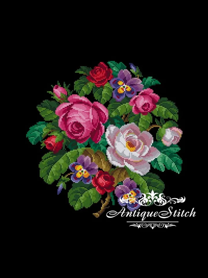 Berlin Woolwork Bouquet 95 Flowers Vintage Cross Stitch Pattern PDF Compatible Pattern Keeper