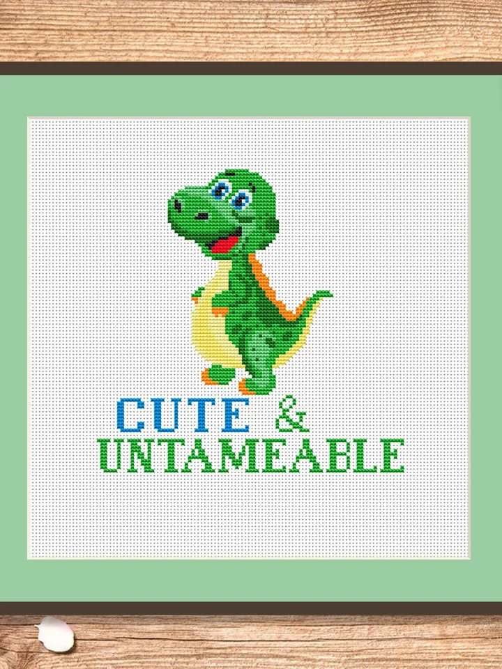 Cute And Untameable Cross Stitch Pattern, Dino Cross Stitch, Dino Pattern, Dinosaur Cross Stitch Pattern, Baby Cross Stitch Patterns #bab004