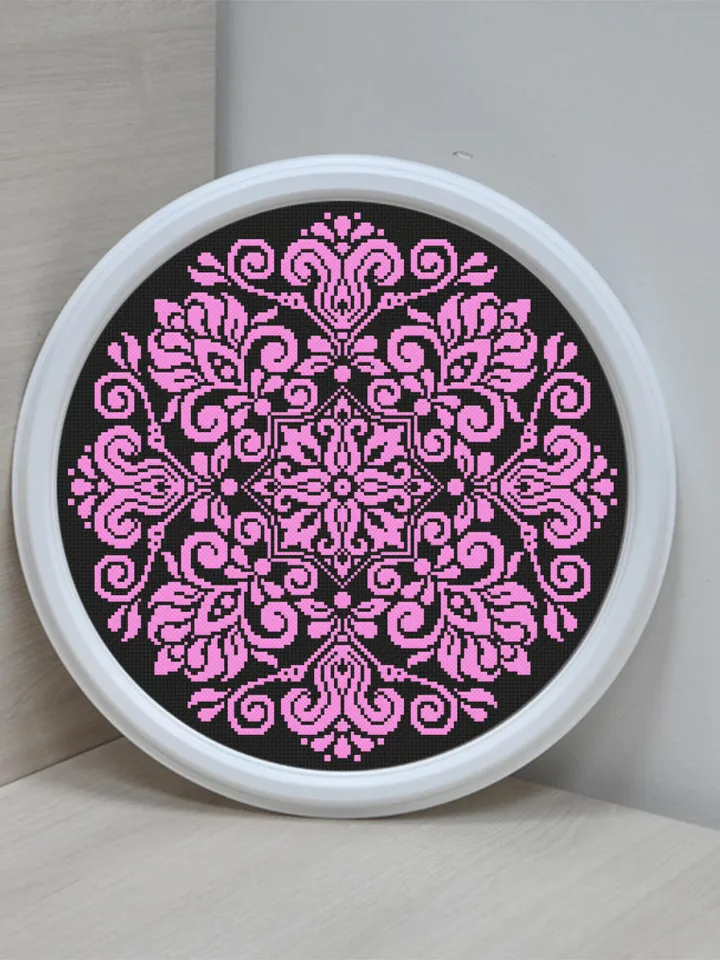 Flower mandala cross stitch pattern PDF download Floral ornament cross stitch chart, Mandala pattern digital PDF, Mandala embroidery #M110