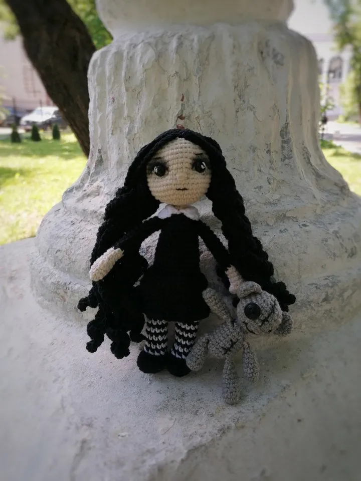 PDF Wednesday Addams Gothic doll crochet pattern, Crochet pattern, amigurumi small doll, voodoo doll, Halloween amigurumi pattern