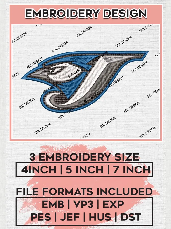 MLB Blue Jays Logo Embroidery Designs, MLB Toronto Blue Jays Team Embroidery, MLB Teams, 3 sizes, MLB Machine embroidery designs, Digital Download