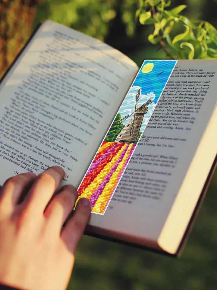 Bookmark Windmill cross stitch pattern PDF Handmade bookmark Holland cross stitch Spring xstitch chart Beginners Cross Stitching #B27