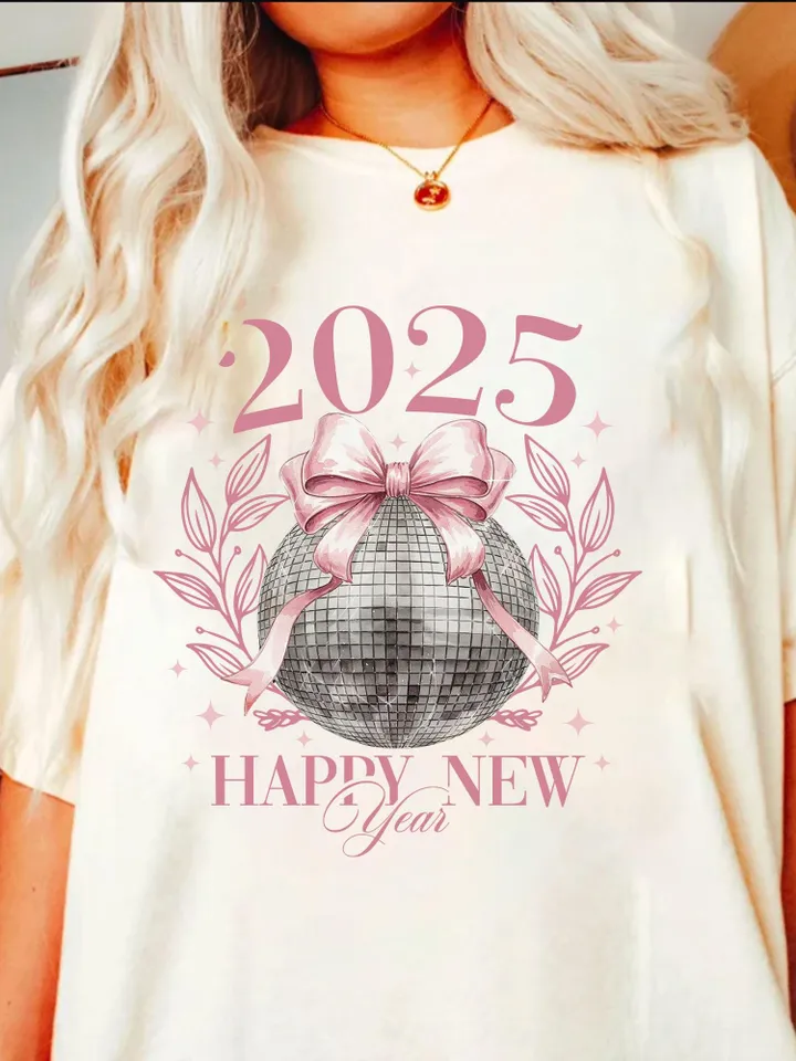 Happy New Year 2025 Png, Disco Ball New Year's PNG, Social Club Coquette Sublimation, Trending Disco Ball, Pink Bow New Year Sublimination