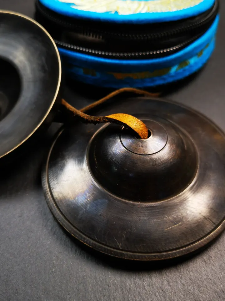 Gandhanra 8.5cm Tibetan Cymbals,Black Tingsha Bell,Buddhism Ritual Implement,Handmade in Nepal,Special Dark Color