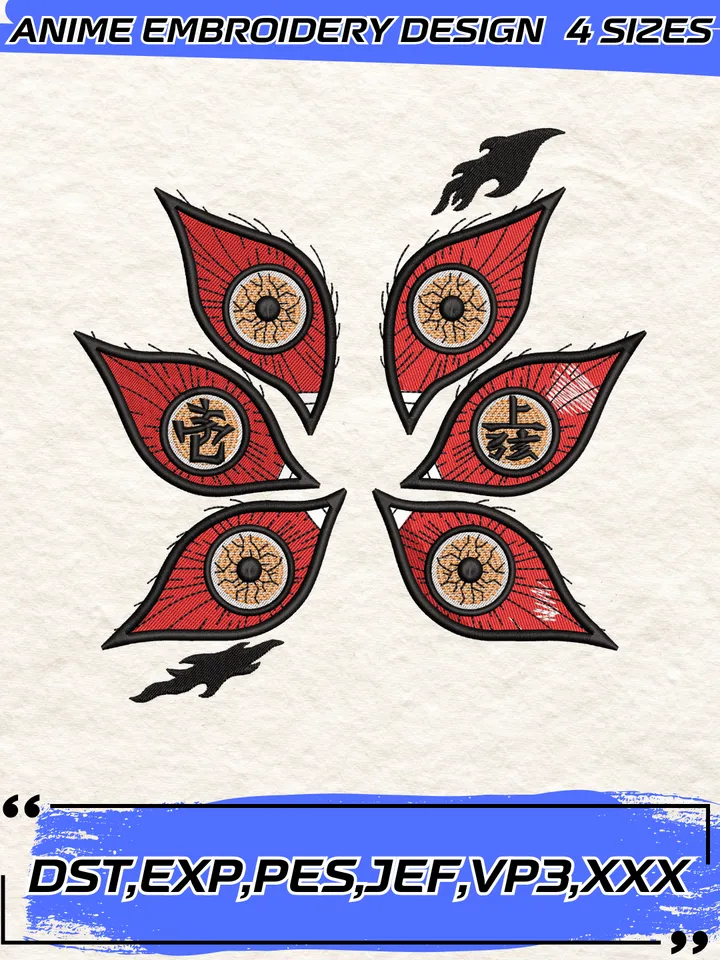 Six Eyes of Kokushibo Embroidery Design, Anime Demon Slayer Embroidery Design,4 Sizes, Digital Download