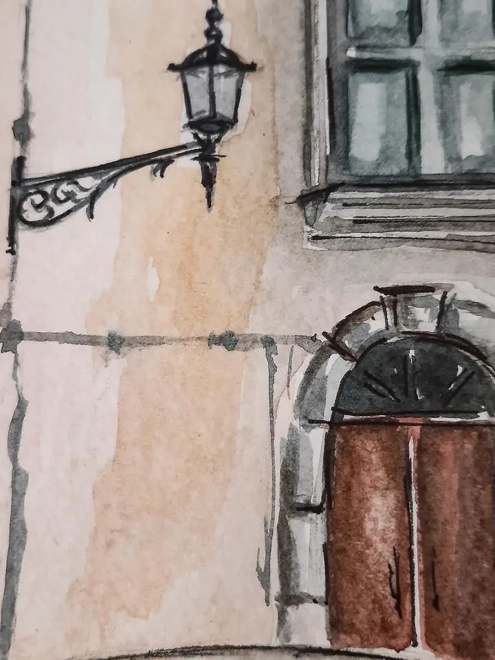 Watercolor painting Car painting Landscape Italy Cityscape Original painting