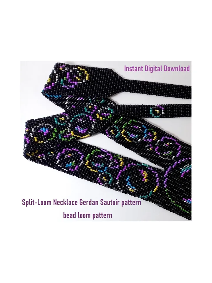 Bead loom pattern for a Sautoir-Gerdan-Split-Loom Necklace, Beading Loom Stitch, Square Stitch, Instant Download, PDF