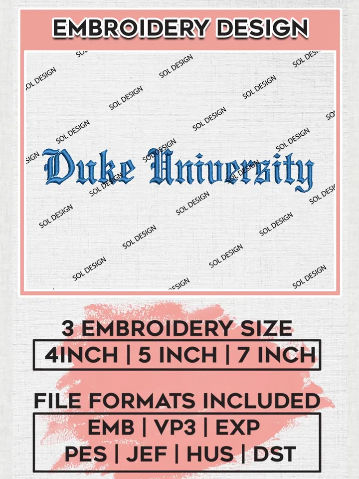 NCAA Duke Uni.versity Team Logo Embroidery Design Files, NCAA Duke Blue Devils Machine Embroidery, NCAA Teams, 3 sizes, NCAA Machine embroidery designs, Digital Download