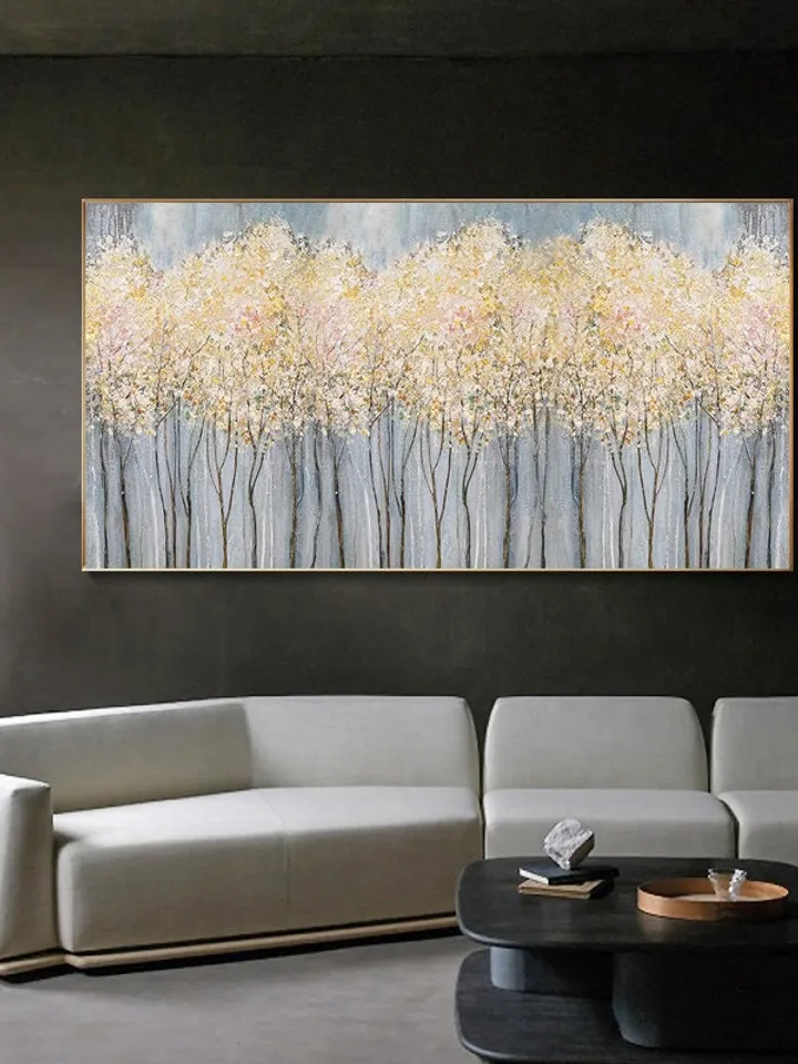 Original Flower Oil Painting On Canvas Abstract Blooming Pink Flowers Painting Large Wall Art Landscape Acrylic Art Living Room Wall Decor