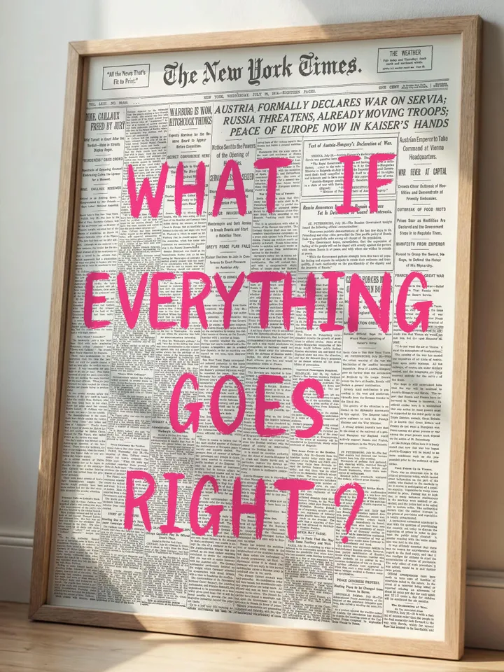 What If everything goes right Retro Newspaper Print, Trendy Wall Art, Typography Poster, Pink Aesthetic, Printable Wall Art, Digital Print