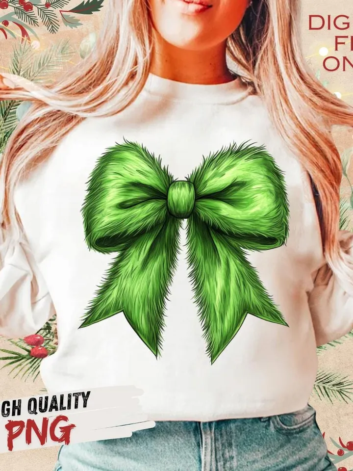 Grincmas Coquette Bow PNG, Green Fur png, Christmas Season Png, Green guy PNG, Christmas png, Retro Christmas Shirt PNG, png files
