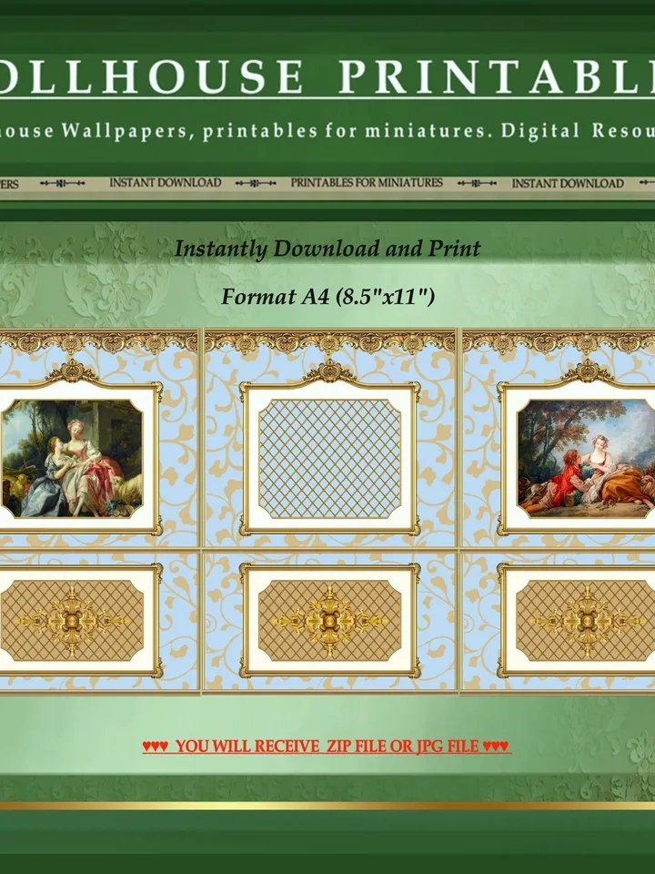 Wallpapers- Set 19-v2 | Printables for Dollhouses and Unique Miniature Projects | Digital Downloads | in Scale 1/12th