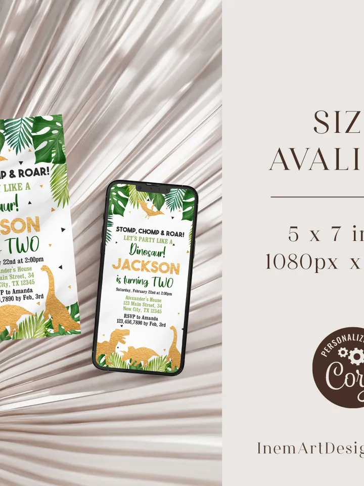 Dinosaur Birthday Invitation EDITABLE, Two Wild Birthday Invite, 2nd Dinosaur Party Invite Printable, Roar Invitation Instant Download