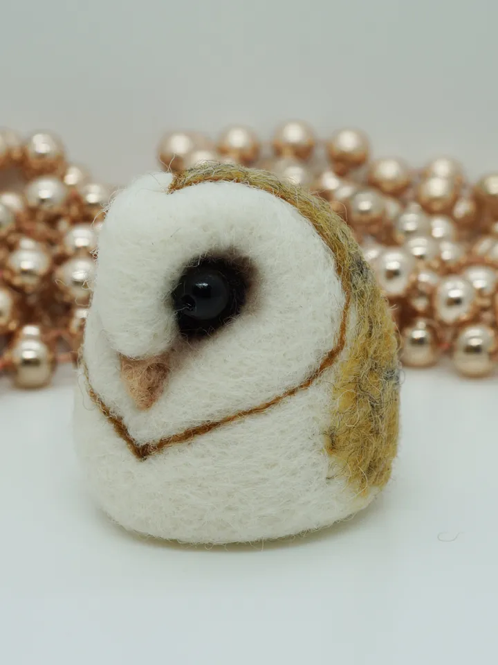 Miniature needle felted barn owl, baby owl, made to order