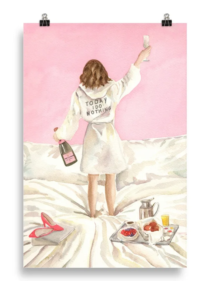 Pink Champagne Wall Print, Watercolor Painting, Champagne Lovers, Pink Aesthetic, Cute Pink Decor, Feminine Art Poster, Pink Feminine Print