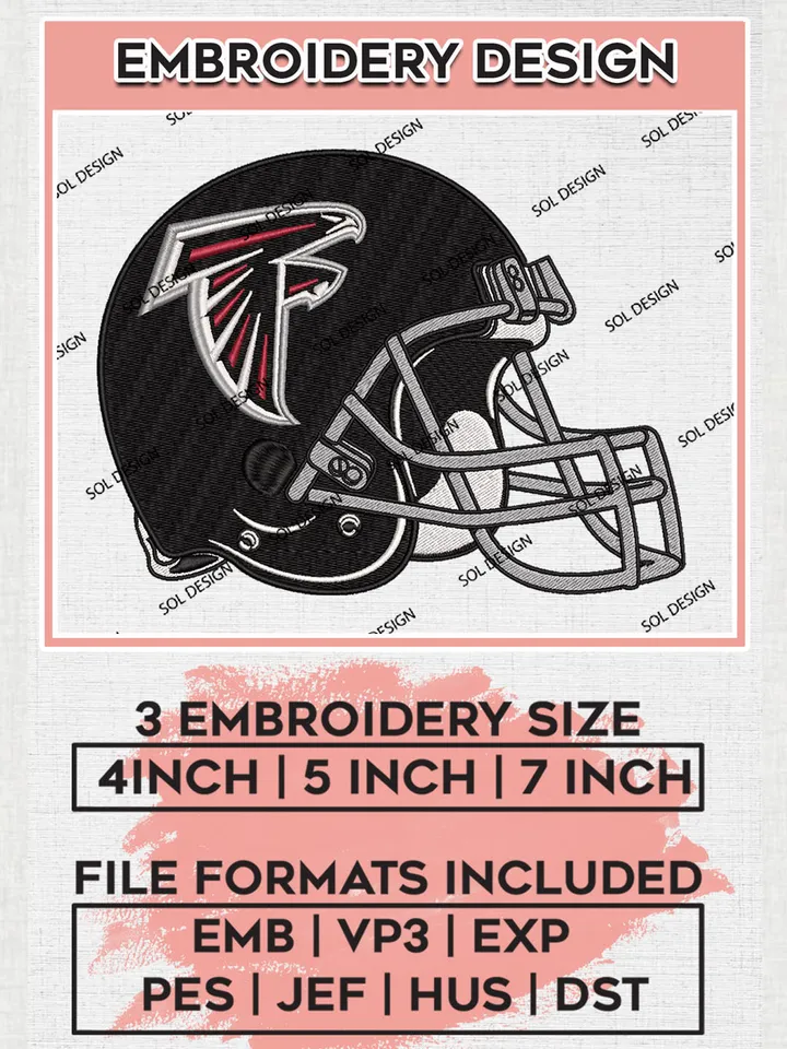 Atlanta Falcons Helmet Embroidery Design Files, NFL Falcons, NFL Embroidery Designs, NFL Atlanta Falcons Machine Embroidery Design, Digital Download