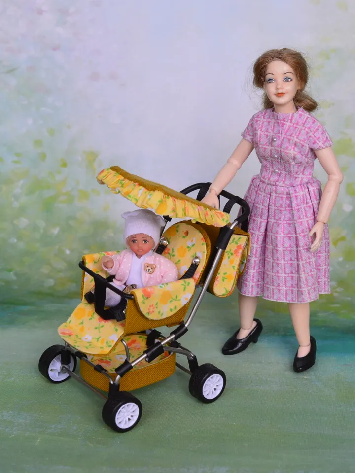 Miniature Baby Stroller 12th scale, Miniature for dollhouse