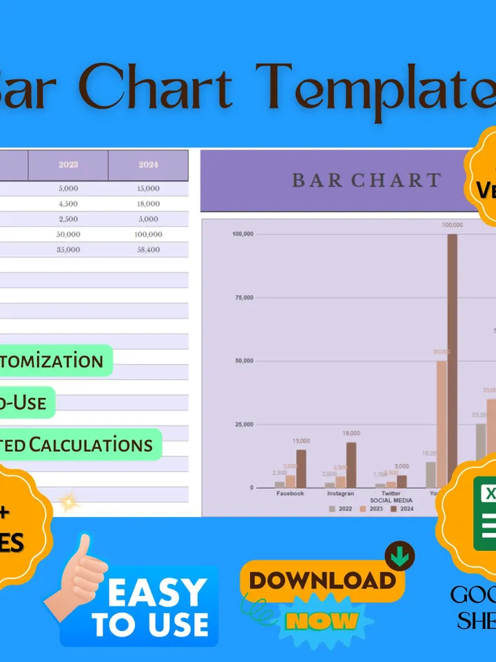 Bar Chart Template, Google Sheets Data Visualization, Business Graph Maker, Editable Excel Chart, Custom Bar Graph Dashboard