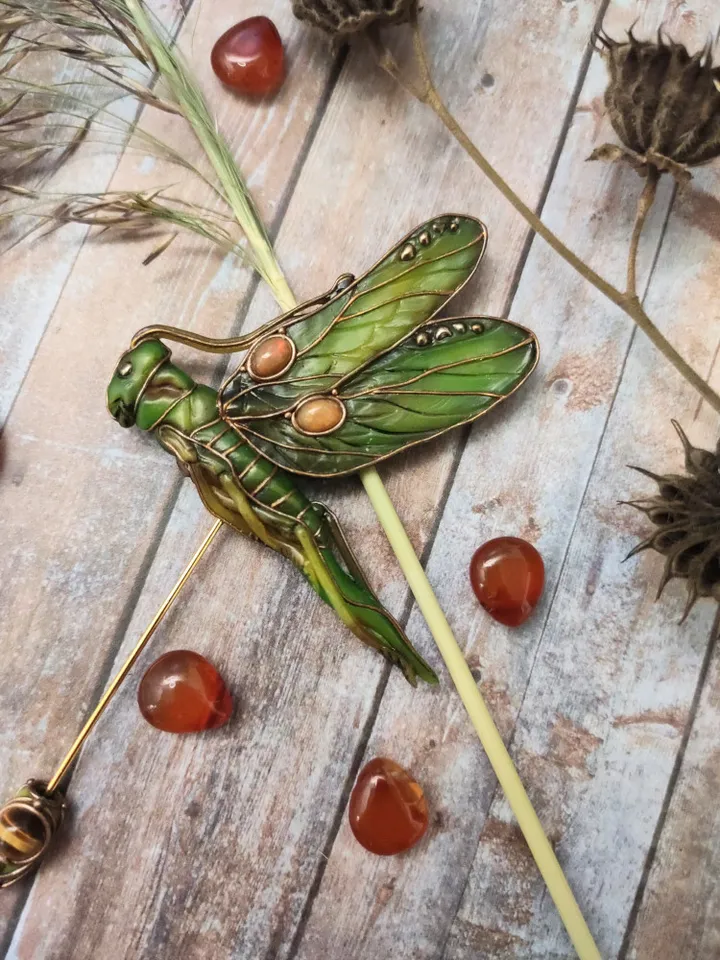 Grasshopper pin, Grasshopper brooch,Green insect pin