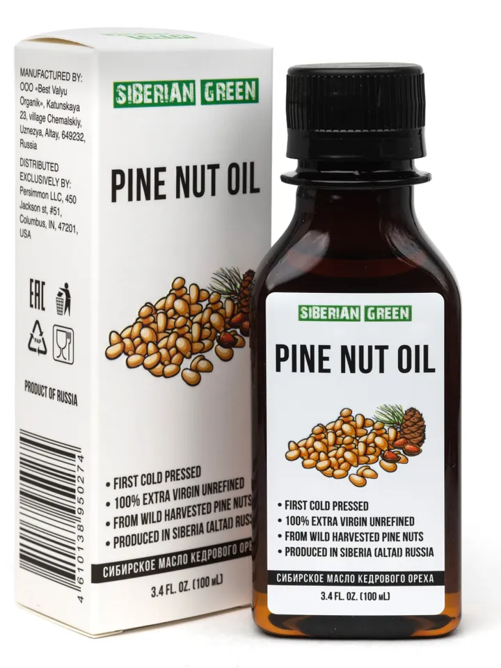 Siberian Pine Nut Oil Natural Extra Virgin Cold Pressed 100 ml 3.4 fl oz Unrefined Raw Wild Harvested Exclusive Omega-6