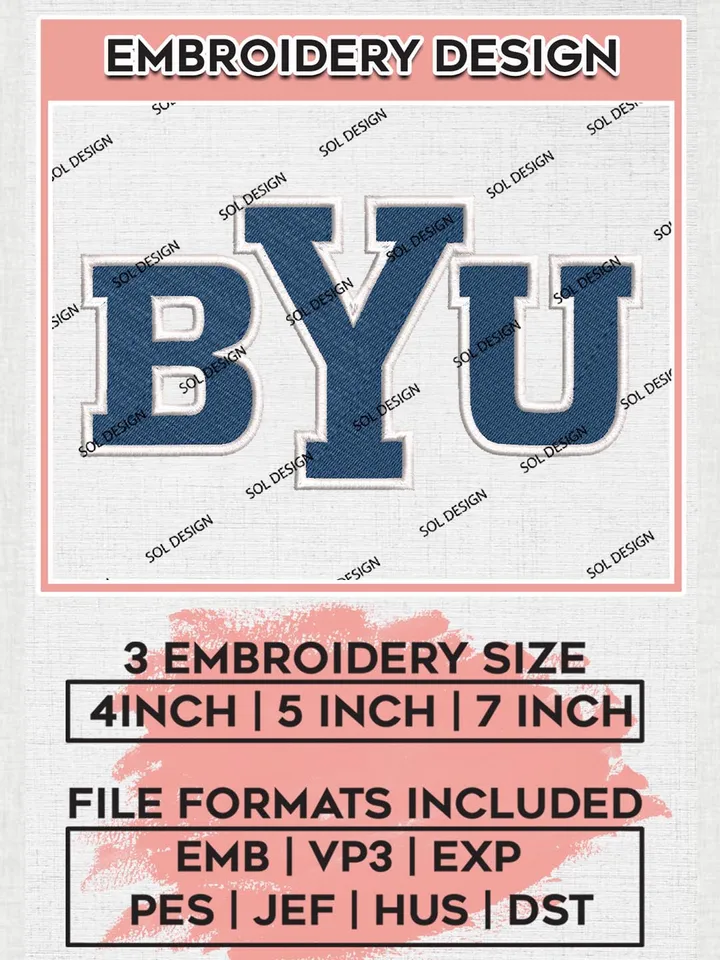 NCAA BYU College Team Logo Embroidery Design Files, NCAA BYU Cougars Machine Embroidery, NCAA Teams, 3 sizes, NCAA Machine embroidery designs, Digital Download