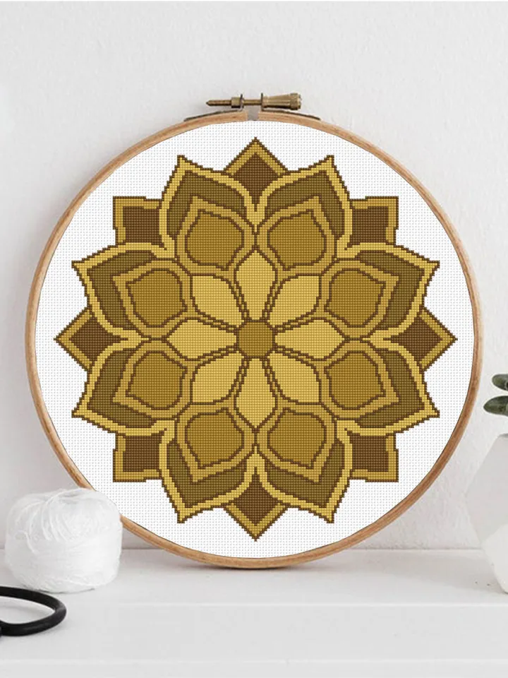 Boho mandala cross stitch pattern download PDF, Modern mandala ornament cross stitch, Easy beginner stitch, Floral ornament digital PDF #M11
