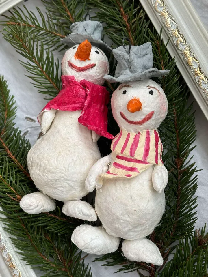 Handmade Snowman Friends Christmas Ornament - Xmas decorations. Christmas tree toy