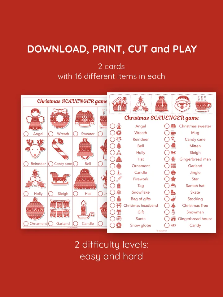 Christmas. Scavenger hunt game. Family Quiz game. Christmas activity. Xmas party. Christmas treasure hunt