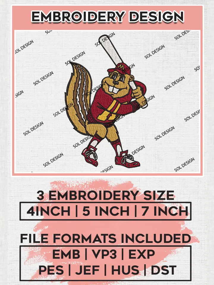 Minnesota Golden Gophers Baseball Team Mascot Logo Embroidery Design Files, NCAA Minnesota Golden Gophers Machine Embroidery, NCAA Teams, 3 sizes, NCAA Machine embroidery designs, Digital Download
