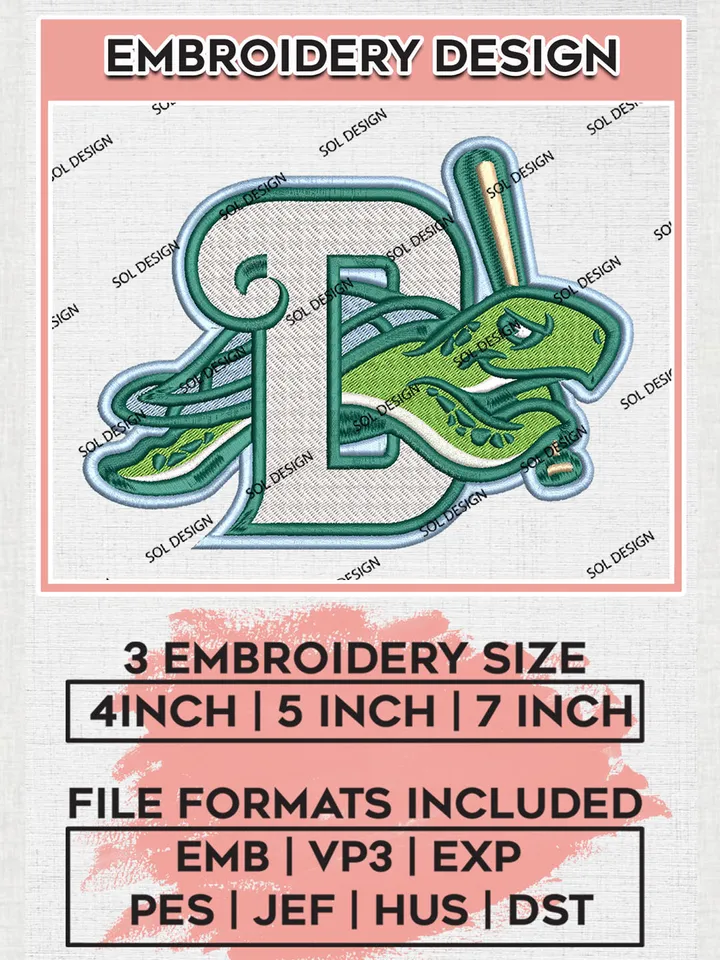 MiLB Daytona Tortugas Embroidery Design Files, MiLB Daytona Tortugas Logo, Minor League Baseball Logo Embroidery Designs, MiLB embroidery designs, Machine embroidery designs, Digital Download