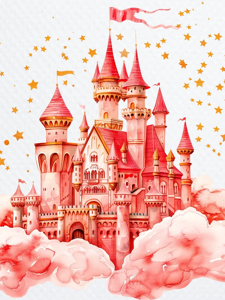 12 Princess Castle PNG Clipart, Watercolor Princess Castle In the clouds and stars for sublimation, Castle   Paper craft, Junk Journals