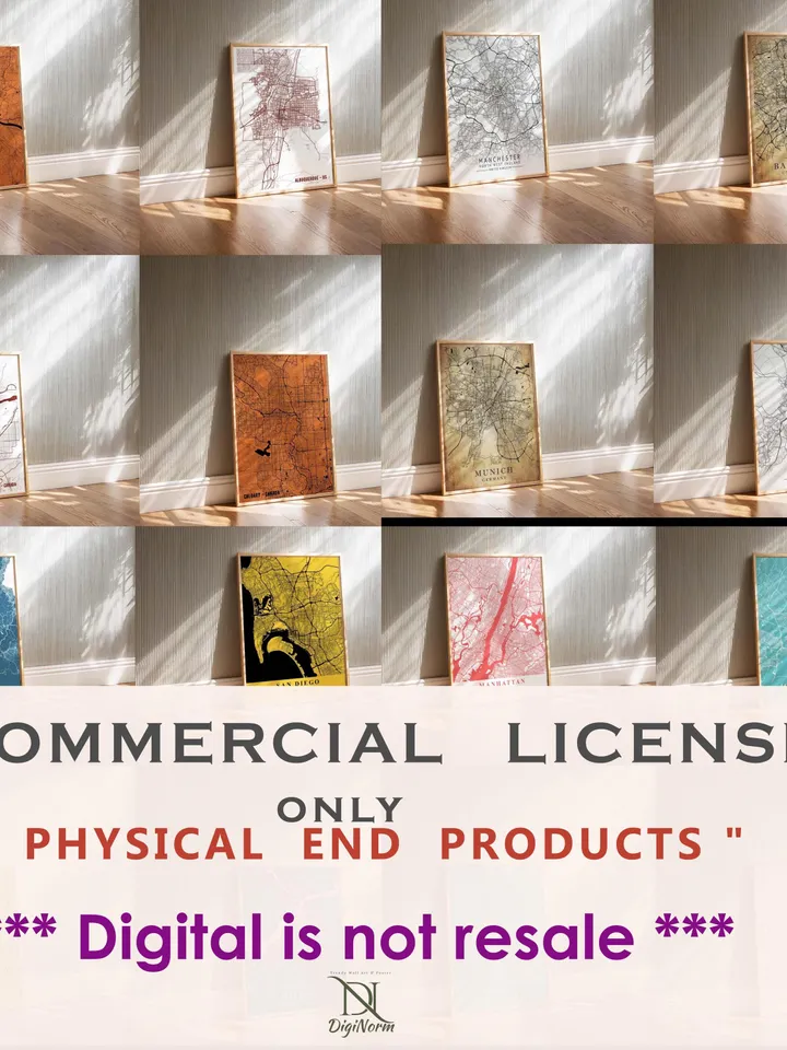 35000 CITY Map Commercial License for Only Physical Product, Map Wall Art, Commercial License Bundle, Physical Product Commercial License