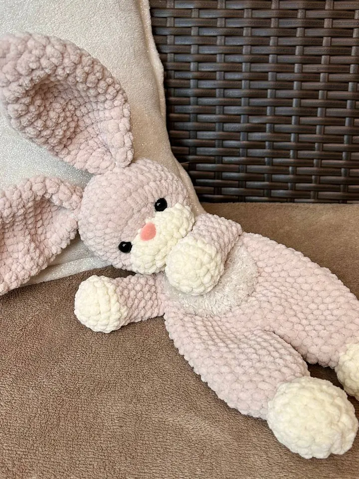 Crochet bunny snuggler for kids Baby lovey Handmade cuddle toy