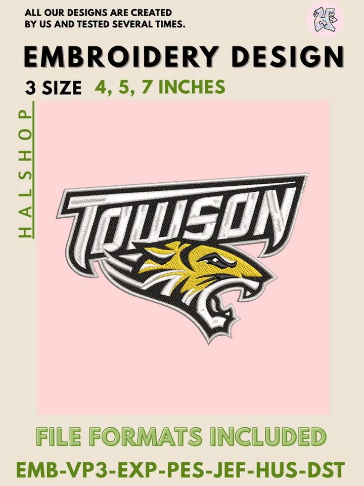 💥 Towson Tigers NCAA Logo Embroidery File | College Team Stitch Design | Instant Digital Download 🧵