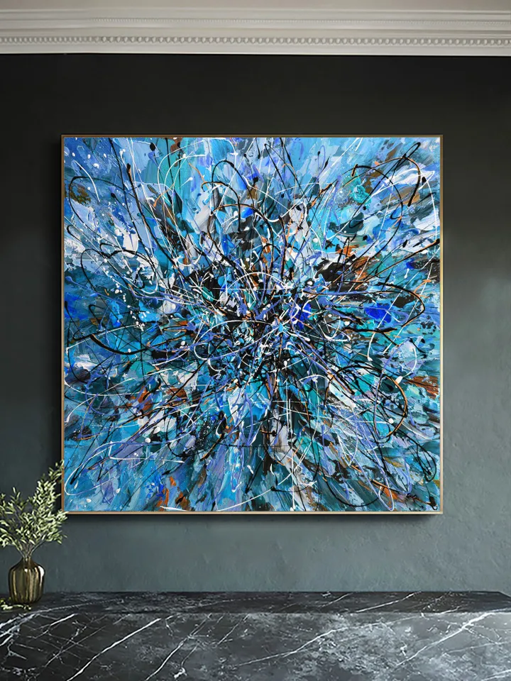 Original Abstract Acrylic Painting on Canvas, Large Wall Art, Boho Decor, Bule Painting, Modern Art, Office or Living room Decor, Home Decor