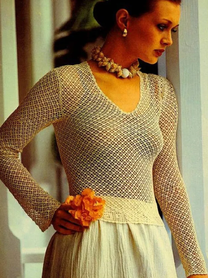 Vintage Crochet Pattern Long Sleeve Blouse Digital Download PDF