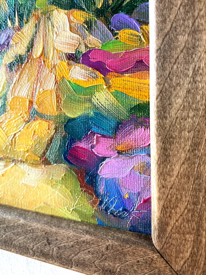 Lavender Fields Painting Tuscany Original Art Landscape Oil Painting Impasto Small Artwork 6x6 Tuscan Serenity Painting Wild Flowers