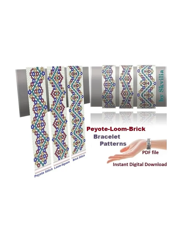Cuff Bracelet Even Count Peyote Stitch-Loom-Brick Stitch Bead Patterns Bracelet, Miyuki Delica-Czech beads Preciosa, Instant Download