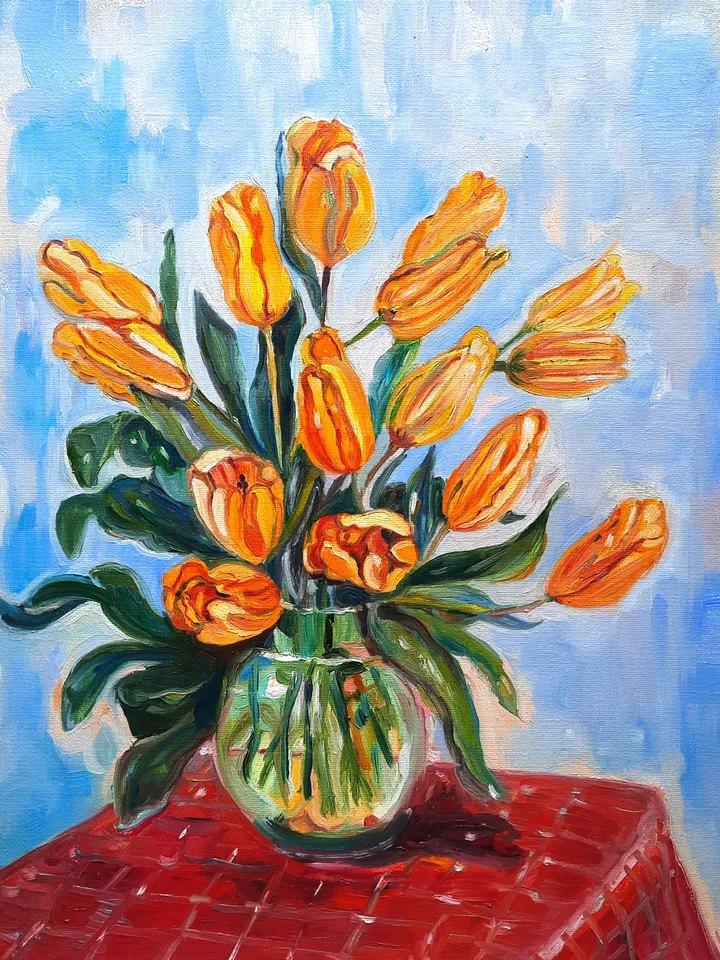 Tulips Art Floral Original Oil Painting Impasto Oil on Canvas