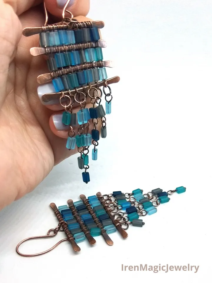 Boho Chandelier Hanging Ethnic Copper Earrings