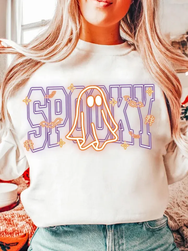 Cute Colorful Neon Spooky Ghost Png, Halloween Boo Bow Png, Neon Halloween PNG, Boo Ghost Shirt Png, Cute Boo Halloween Sublimation Design