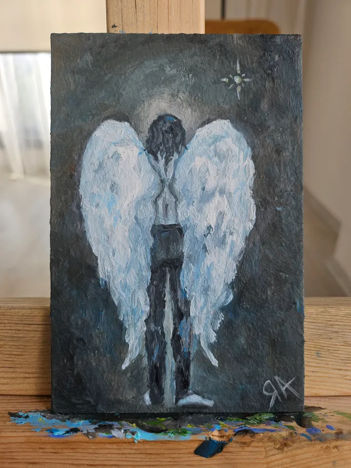 Angel in the darknes |Oil painting|10×15 cm