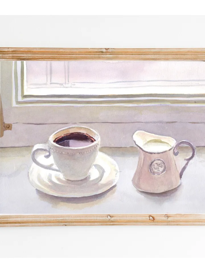 Coffee Still Life, Watercolor Painting, Cafe Art, Breakfast Still Life, Coffee Illustration, Kitchen Wall Art, Moody Still Life, Modern Art