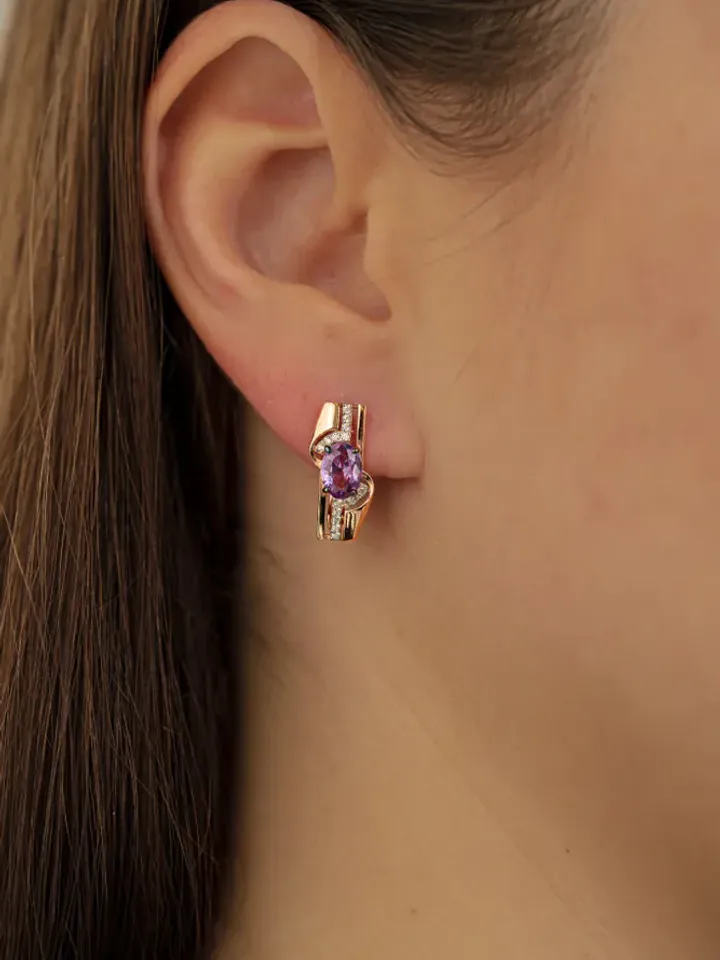 Earrings jewelry Silver gold plated 925 assay value with alexandrite