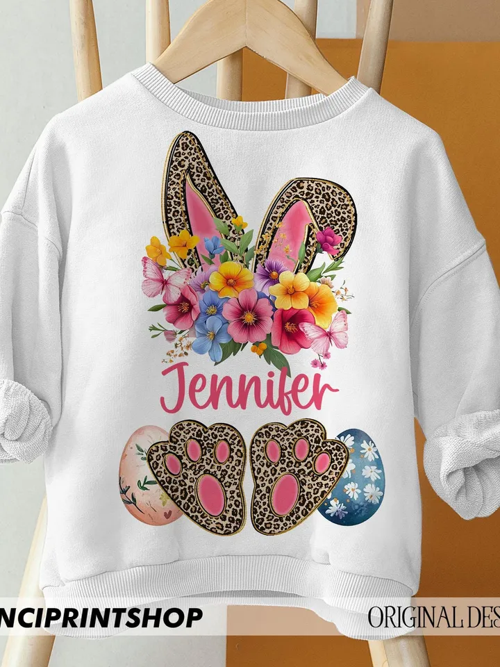 Custom Name Easter Bunny Png,Happy Easter png,Leopard print bunny pink inside ears,Girls Easter png, Easter Bunny png,Easter png,Spring png
