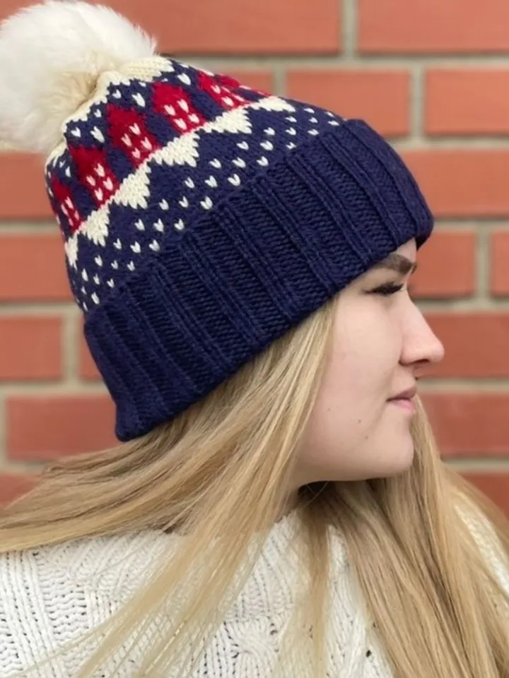 Blue knitted jacquard hat