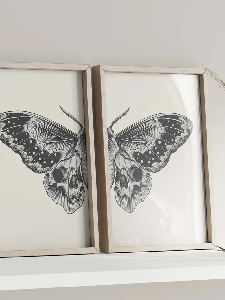 Black Sketch Butterfly Printable Wall Art Set of 2, Butterfly Print Digital Download, Split Butterfly Wings Art Print, Bedroom Wall Art