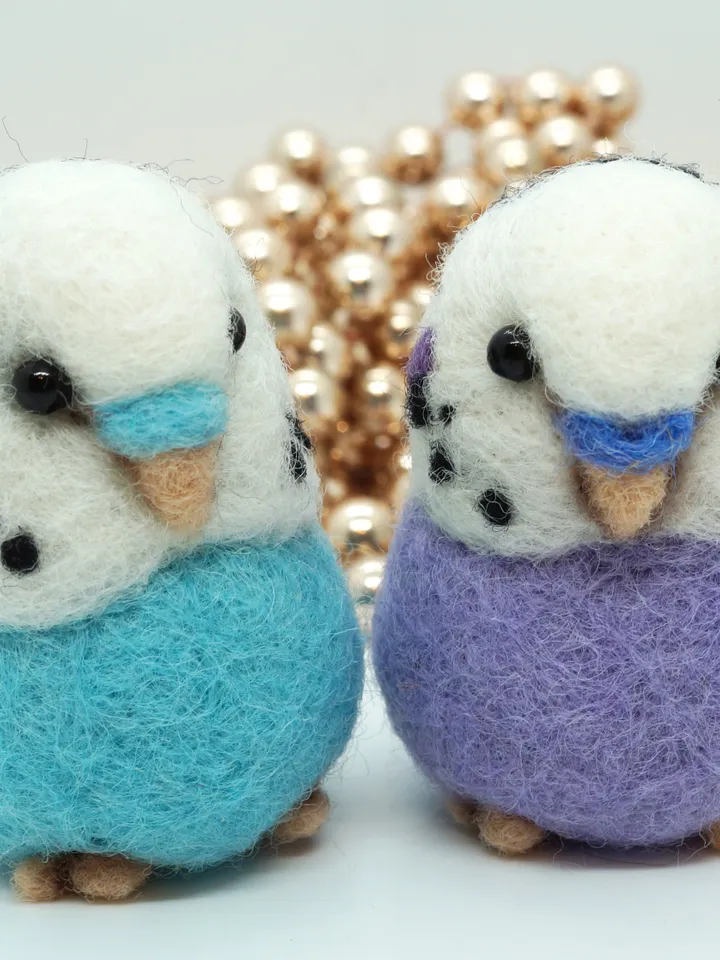 Cute miniature needle felted turquoise budgie, ships from the USA