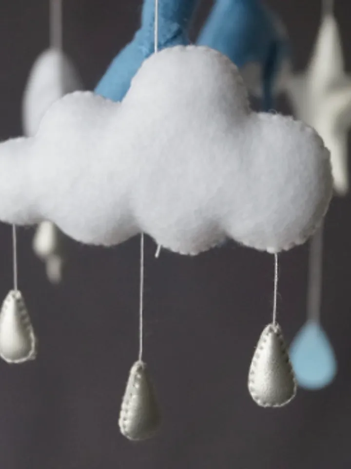 Whales baby mobile for nursery decor, hanging clouds and stars handmade hypoallergenic materials